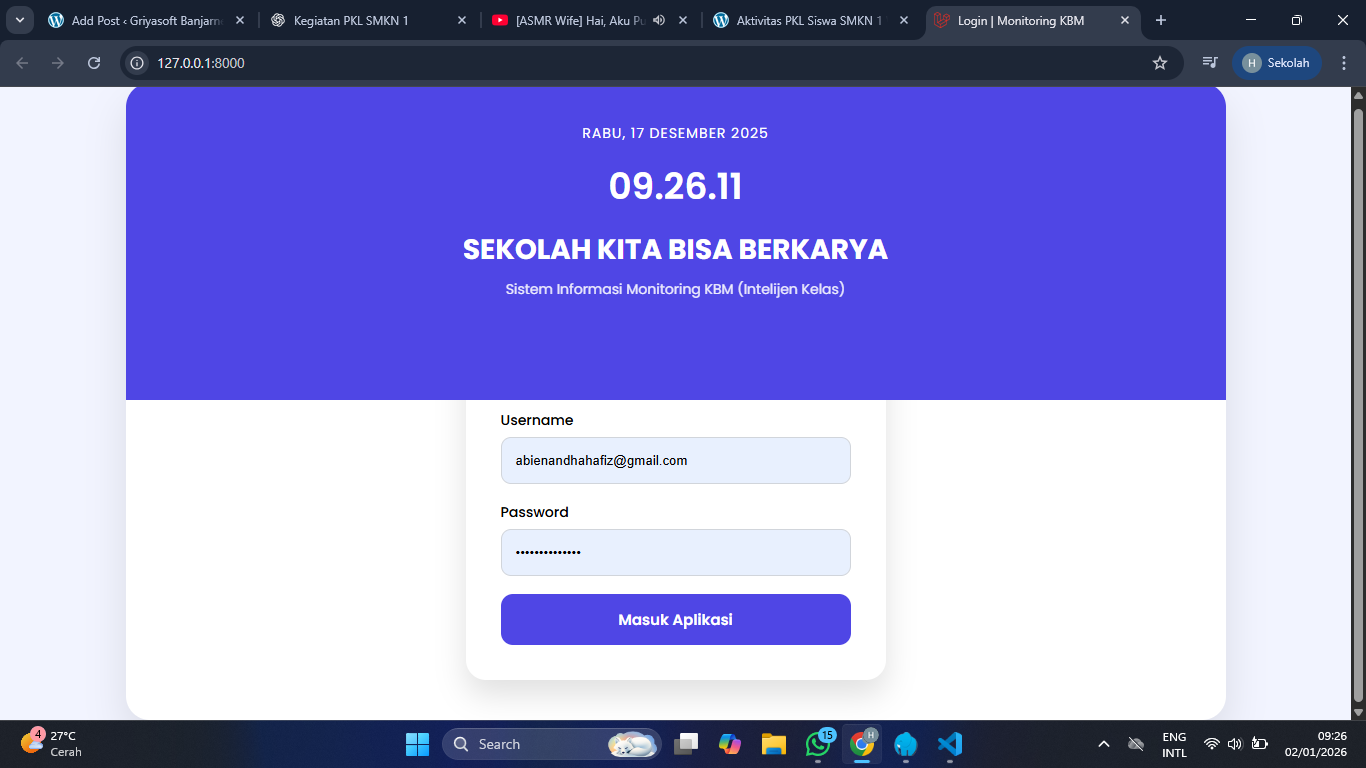 Kegiatan PKL Minggu Ke-4 SMKN 1 Purwokerto Membuat Aplikasi  Wakamonitor Menggunakan Laravel